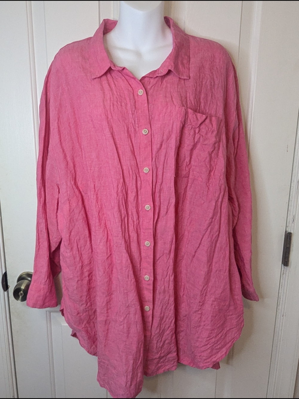 Lands' End Pink‎ 100% Linen Button-Up Tunic Shirt Blouse Plus Size 2X (20/22)